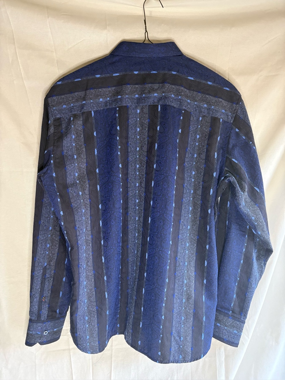 Men's Navy Patterned Long-Sleeve Dress Shirt (Visconti Black)